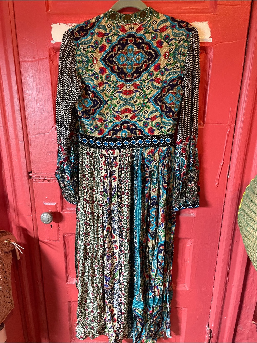 Anthropologie Bhanuni by Jyoti Beaded Bohemian Floral V-Neck Maxi Dress Teal - Picture 5 of 7